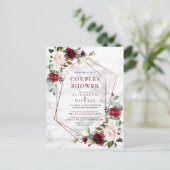 Copper Geometric Burgundy Marble Couples Shower Aankondigingskaart (Staand voorkant)