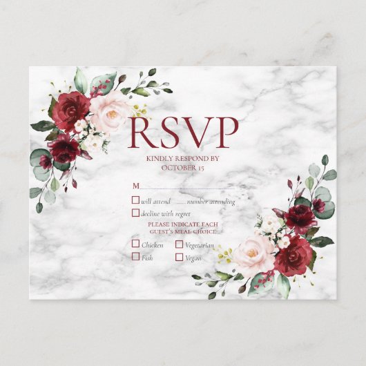Copper Geometric Burgundy Marble Wedding RSVP Uitnodiging Briefkaart (Voorkant)