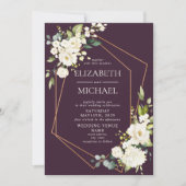 Copper Geometric Burgundy White Floral Wedding Kaart (Voorkant)