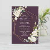 Copper Geometric Burgundy White Floral Wedding Kaart (Staand voorkant)