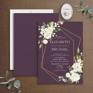 Copper Geometric Burgundy White Floral Wedding Kaart