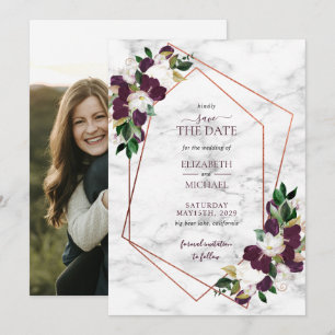Copper Geometric Marble Burgundy Save the Date