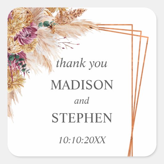 Copper Geometric Pampas Grass Wedding Sticker (Voorkant)