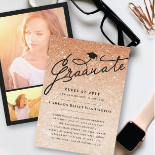 Copper Glitter Stylish Afstuderen Graduparty Kaart