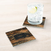 Copper Gold Black Monogrammed Script Initiaal Name Glazen Onderzetter (Schuin)