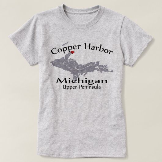 Copper Harbor Michigan Heart Map Design T-shirt (Design devant)