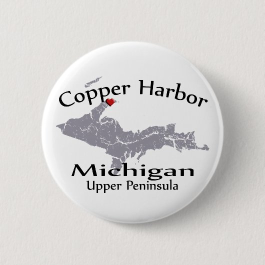 Copper Harbour Michigan Heart Map Design Button (Voorkant)