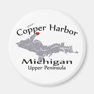 Copper Harbour Michigan Heart Map Design Magnet Magneet