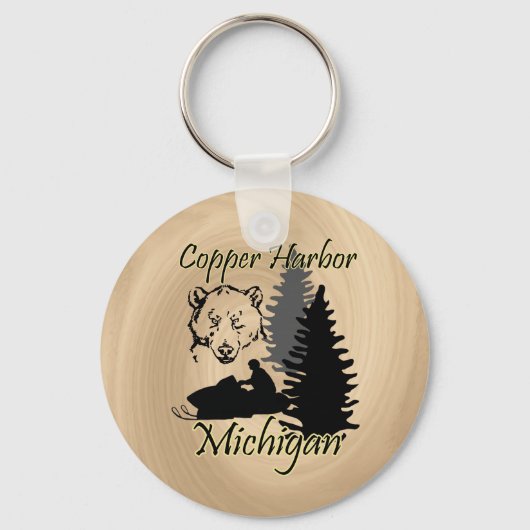 Copper Harbour Michigan Snowmobile Beer Basic 3 Sleutelhanger (Voorkant)