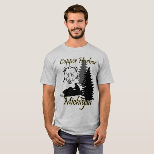 Copper Harbour Michigan Snowmobile Beer Basic Grey T-shirt (Voorkant volledig)
