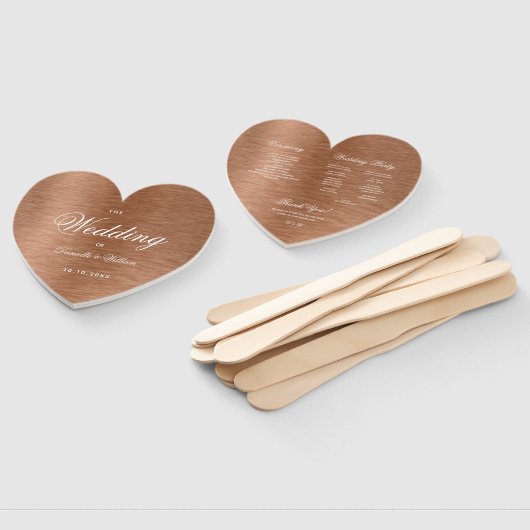 Copper Heart Elegant White Script Wedding Programm Handwaaier (Niet-gemonteerd)