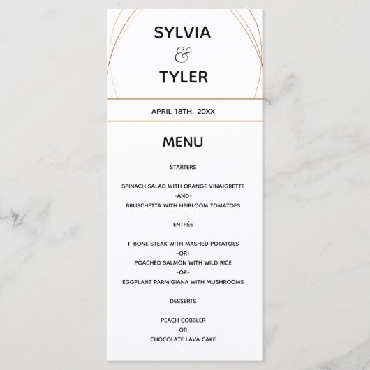 Copper Lines White Abstract Wedding Menu (Voorkant)