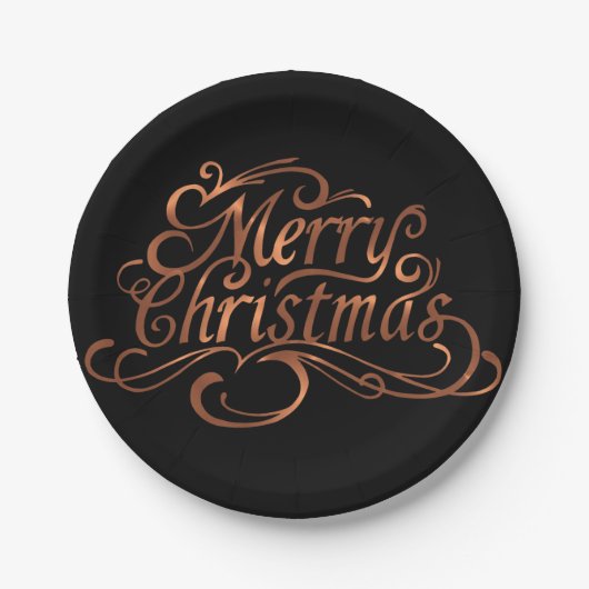 Copper-look Merry-kerstscript Papieren Bordje (Voorkant)