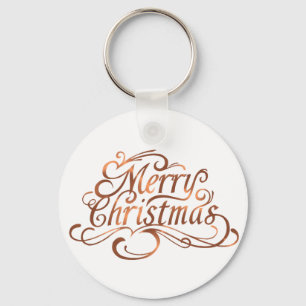 Copper-look Merry-kerstscript Sleutelhanger
