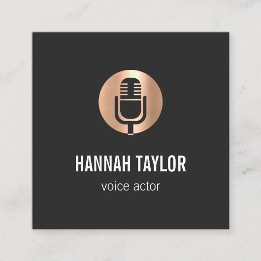 Copper Microphone Voice Actor Vierkante Visitekaartje (Voorkant)
