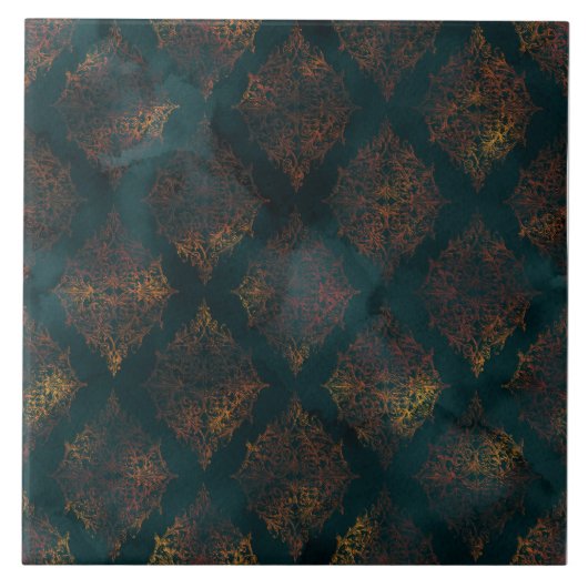 Copper Patina Damask Waterverf Pattern Tegeltje (Voorkant)