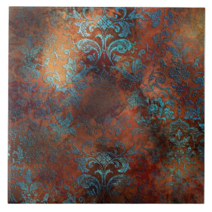 Copper Patina Rusted Damask Tegeltje