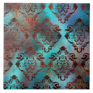Copper Patina Rusted Damask Tegeltje