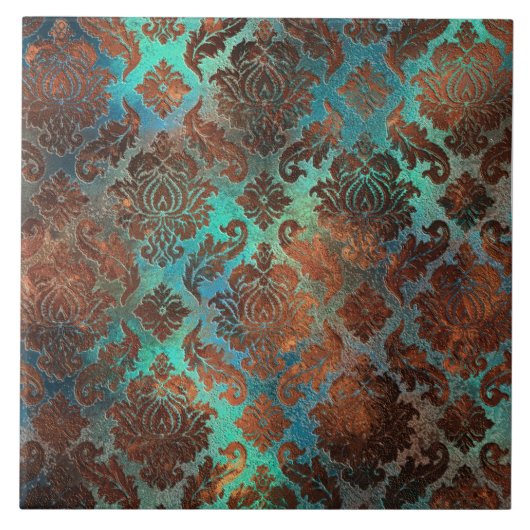 Copper Patina Rusted Damask Tegeltje (Voorkant)