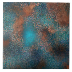 Copper Patina Rusted Damask Tegeltje