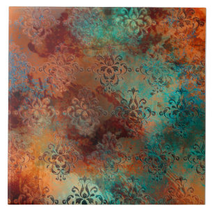 Copper Patina Rusted Damask Tegeltje