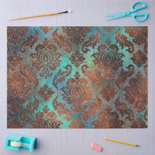 Copper Patina Rusted Damask Tissuepapier (Craft)