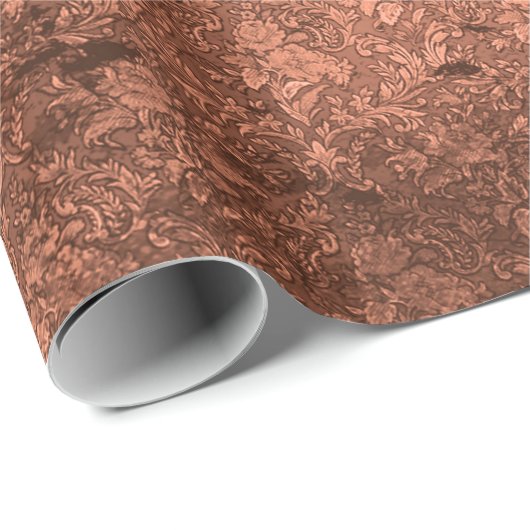 Copper Penny Distressed Gothic Damask Wrapping Pap Cadeaupapier (Rol Hoek)