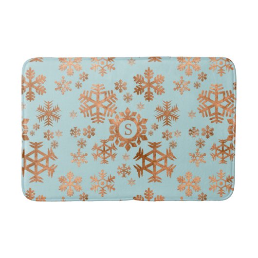Copper Snowflake Monogram Robin Egg Blue Bath Mat (Voorkant)