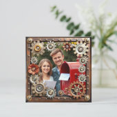 Copper Steampunk Gepersonaliseerde Wedding RSVP Save The Date (Staand voorkant)