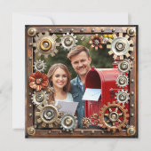 Copper Steampunk Gepersonaliseerde Wedding RSVP Save The Date (Voorkant)