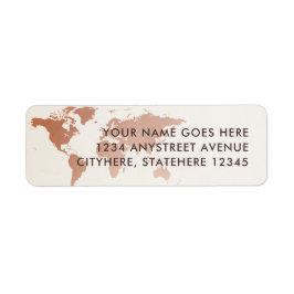 Copper Terracotta Tan Wereldkaart Return Address Etiket