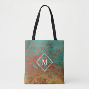 Copper Turquoise Metallic Texture Monogram Draagtas