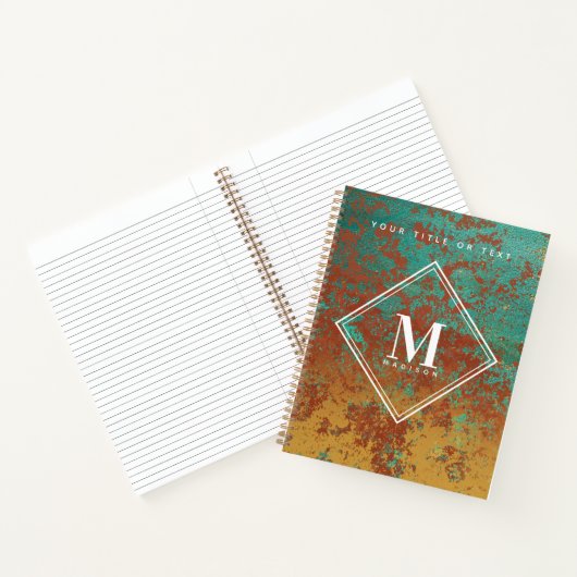 Copper Turquoise Metallic Texture Monogram Initiaa Notitieboek (Binnen)