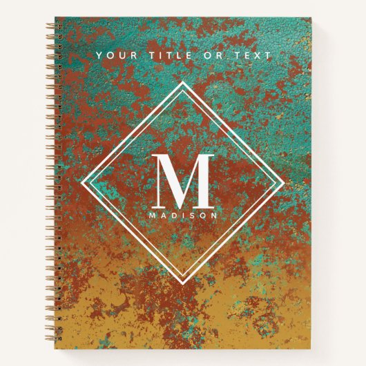 Copper Turquoise Metallic Texture Monogram Initiaa Notitieboek (Voorkant)