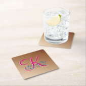 Copper Wedding Monogram Vierkante Kartonnen Onderzetter (Insitu)