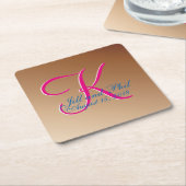 Copper Wedding Monogram Vierkante Kartonnen Onderzetter (Schuin)