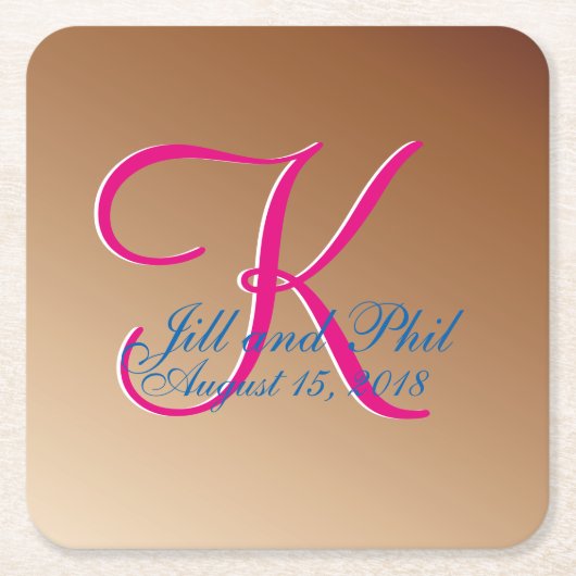Copper Wedding Monogram Vierkante Kartonnen Onderzetter (Voorkant)