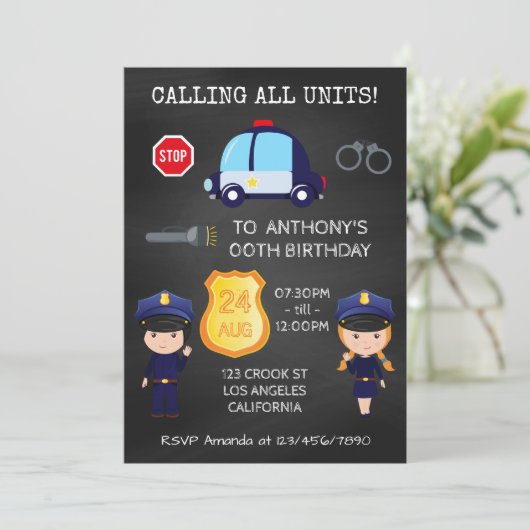 Cops en Robbers Birthday Chalkboard Kaart (Staand voorkant)