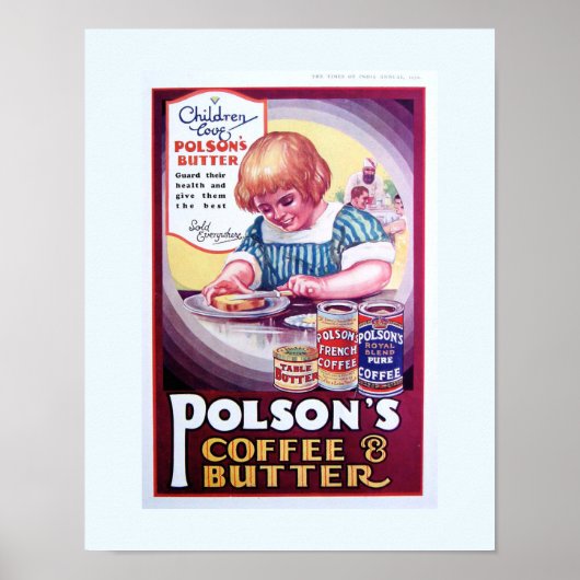Copy 1930 Old Ad - India: Polson's Koffee & Butter Poster (Voorkant)
