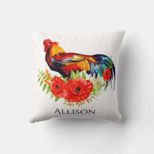 Coq avec des pavots Ferme Lancer Oreiller