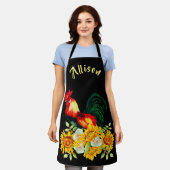 Coq avec tournesol noir Tablier personnalisé (Porté)