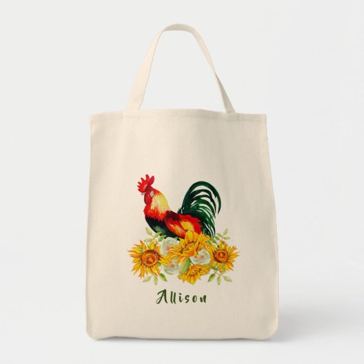 Coq avec tournesol Sac fourre-tout personnalisé (Devant)