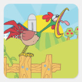 Coq De Croisement Sur Un Sticker Carré De Ferme (Devant)
