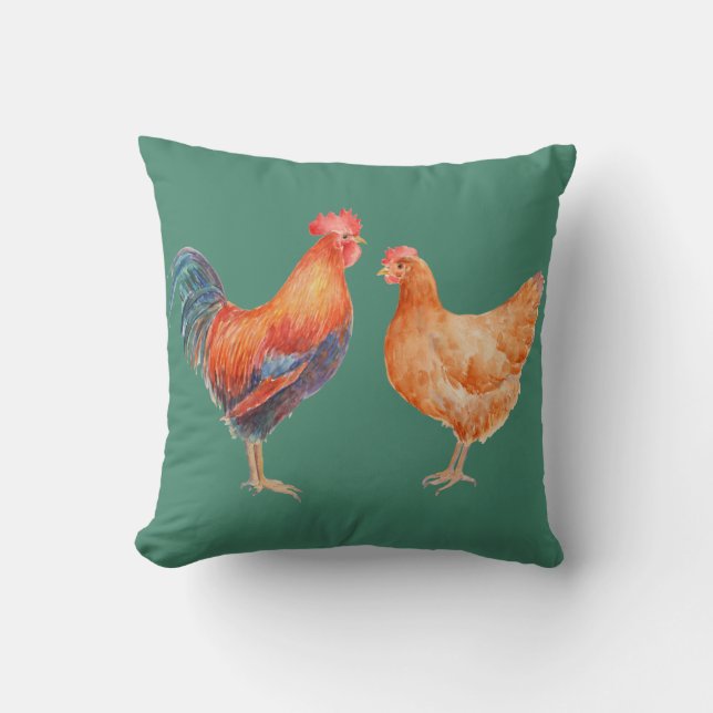 Coq de poulet d'aquarelle et coussin de poule (Recto)