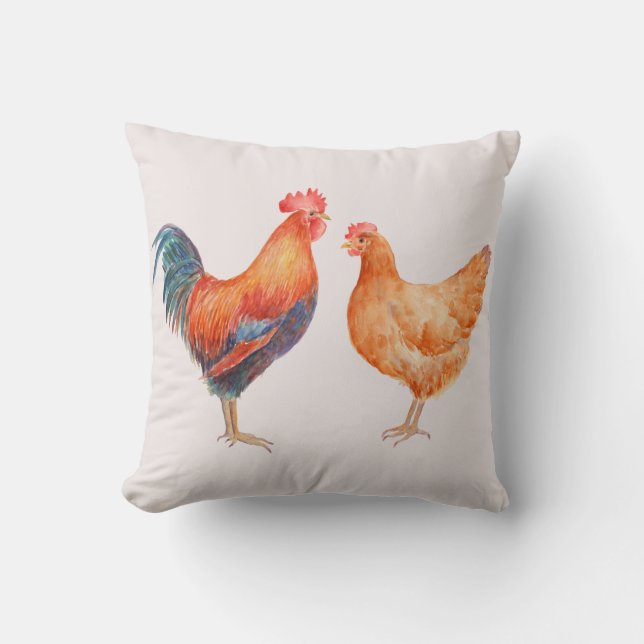 Coq de poulet d'aquarelle et coussin de poule (Recto)