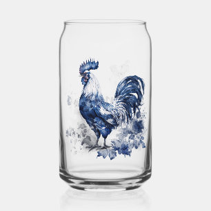 Coq de style Delft bleu et blanc avec fleurs