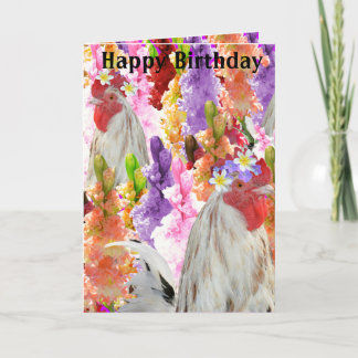 Coq Et Hollyhocs Carte Anniversaire,
