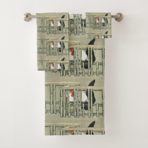Coq Japonais Vintage Derrière une Clôture en Bambo