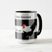 Coq noir blanc chèque café personnalisé Mug (Devant droit)