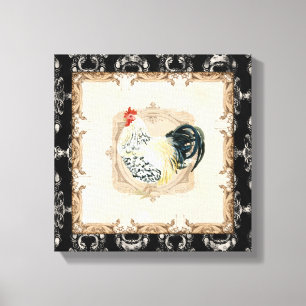 Coq noir de blanc de Toile n de Français vintage